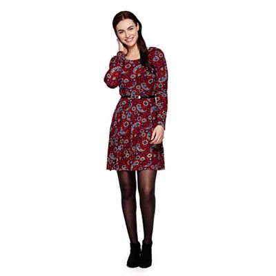 Yumi Red Bird Printed Shirt With Zip Front